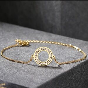 14k Overlay on 925 Silver White Sapphire channeled Round Bracelet 6.7 in…‎